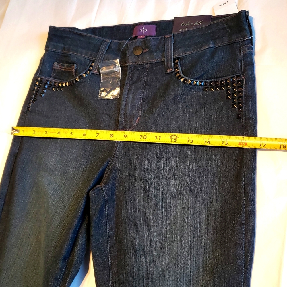 NYDJ New ALINA Jeans Black Metal STUD Rivet Pocket Legging Skinny Women USA RARE - Picture 14 of 16